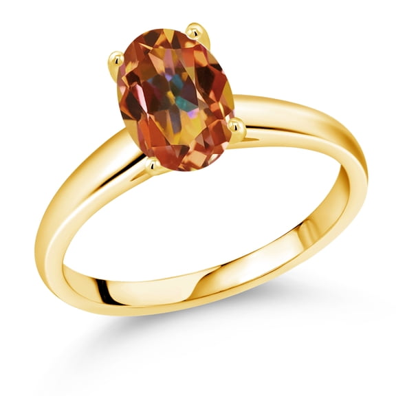 Gem Stone King 2.00 Ct Oval Ecstasy Mystic Topaz 10K Yellow Gold Ring