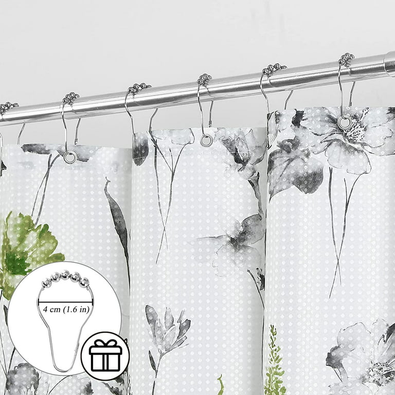 Waterproof Shower Curtain With Botanical Floral Sage Herb Pattern And 12  Plastic Hooks - Enhance Your Bathroom Decor And Protect Your Floors - Temu
