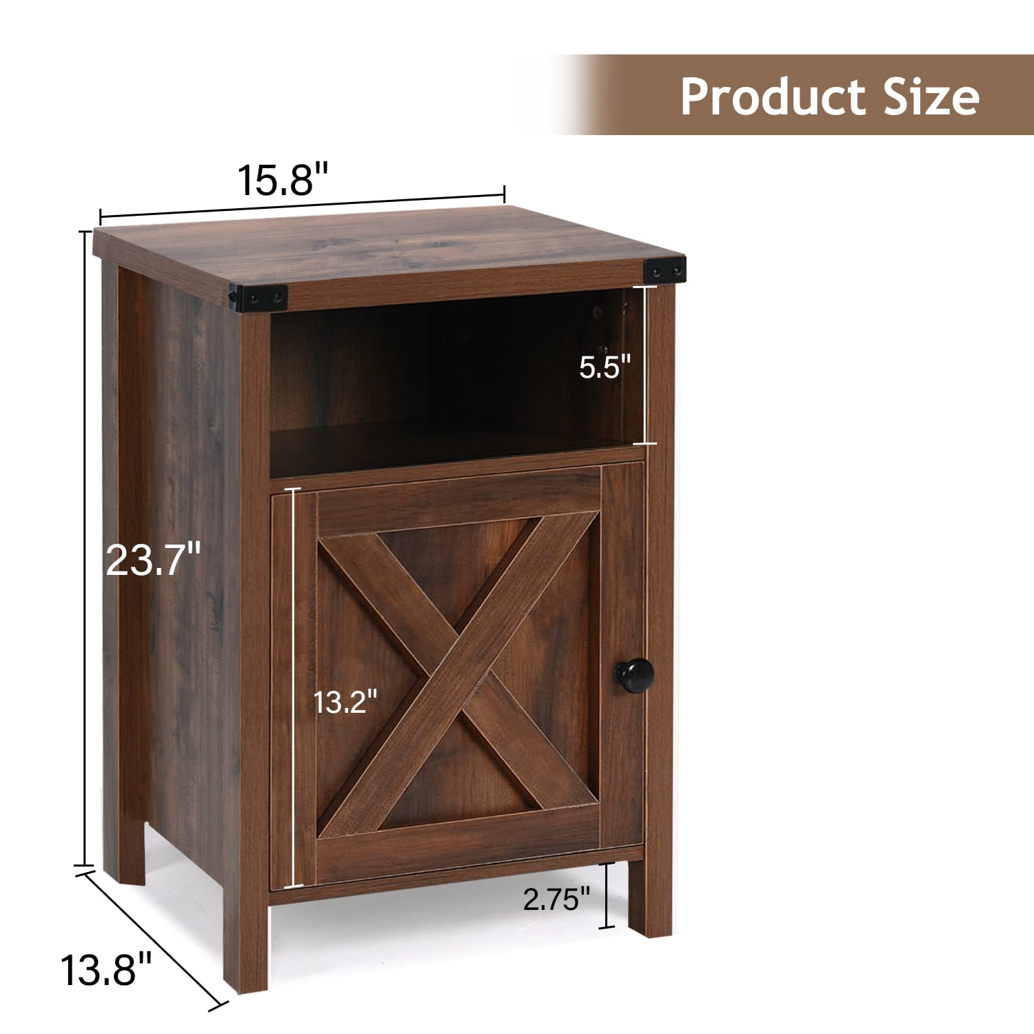 4 Ever Winner Rustic Bedside Barn Nightstand Set of 2, Compact End Table with Storage, Oak