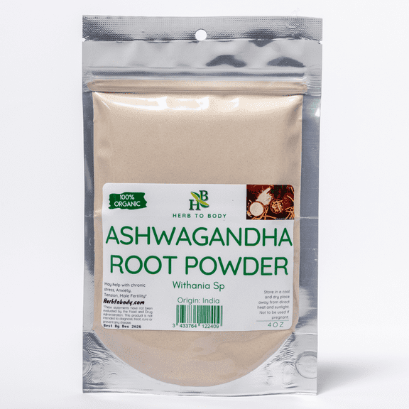 Herb To Body Ashwagandha  Root Powder | Organic | Withania Sp | Wildcrafted | 4oz