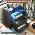 thumbnail image 2 of AOGLLATI LED Nightstand with Charging Station, Night Stand with Pull-Out Tray, 2 Drawers, Bedside Table with LED Lights, Modern End Table with USB Ports Outlets, Black, 2 of 8
