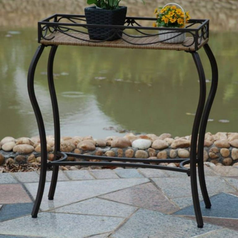 International Caravan Valencia Resin Wicker/Steel Rectangular Plant Table International Caravan Valencia Resin Wicker/Steel Rectangular Plant Table