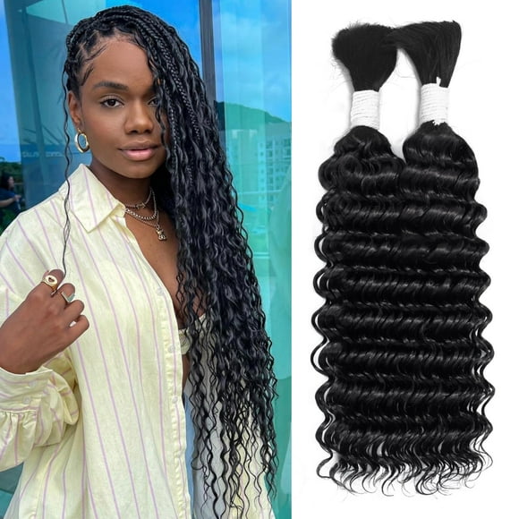 Deep Wave Bulk Human Hair Braiding Hair 100 percent Human Hair Unprocessed Brazilian Virgin Hair for Human Hair Extensions 2 Braids Per of 1 pack 100g 14 Inch Human Hair for Micro braiding No Weft
