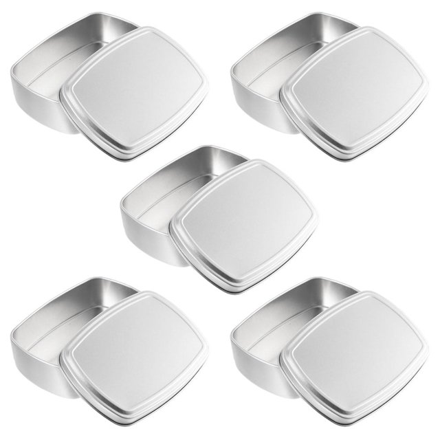 5 latas de aluminio rectangulares para embalaje de dulces, estuches para artículos diversos, caja de jabón con tapa