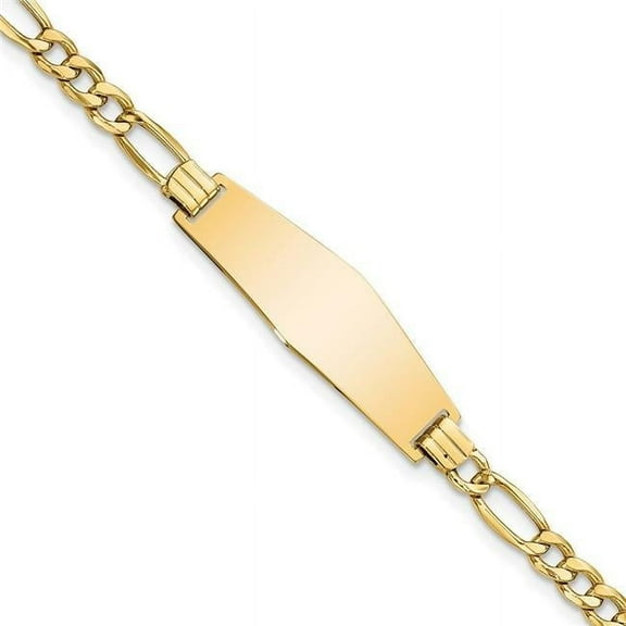 Primal Gold 14 Karat Yellow Gold Semi-Solid Soft Diamond Shape Figaro Link ID Bracelet