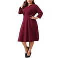 thumbnail image 4 of Agnes Orinda Plus Size Dress for Women Casual Wedding Guest Work Midi Notched V Neck 3/4 Sleeve A-Line Dresses 1X Burgundy, 4 of 5