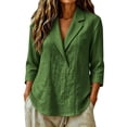 thumbnail image 2 of Babysbule Women Notch Collar Blazer Lapel Pullover Blouse Set-In 3/4 Sleeve Loose Fit Top for Office Daily Brunch Outfits, 2 of 5