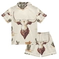 thumbnail image 2 of FORMRS Kids Short Sleeve Top and Pants Pajama Set Unisex Satin 2-Piece Sleepwear, Sizes 7-8Y, Beige Cowboy Pattern, 2 of 8