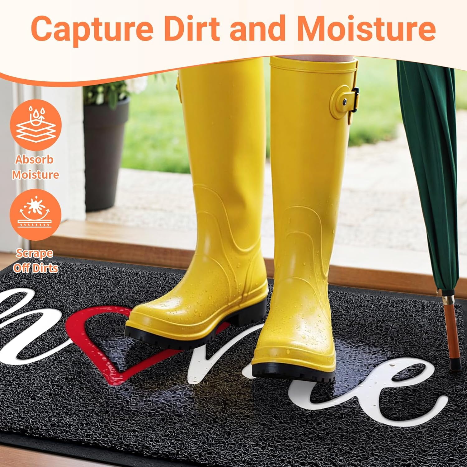 Door Mat Home Welcome Mats Outdoor and Indoor, Heavy-Duty Low-Profile Non-Slip Front Welcome Mat for Home Entrance, Outside Entry, Yard, Floor, Patio (30''x17.5'', Black)