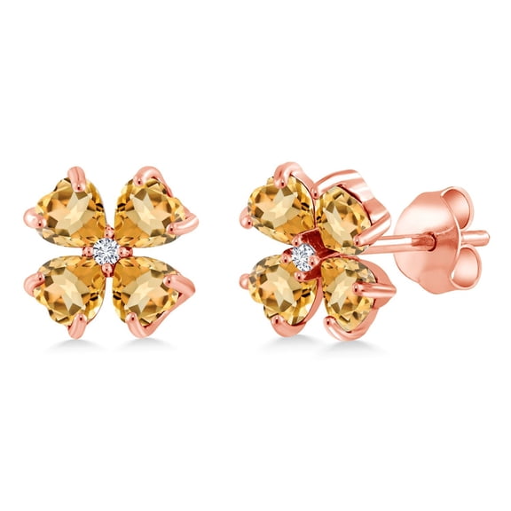 Gem Stone King 18K Rose Gold Plated Silver Yellow Citrine and White Lab Grown Diamond Earrings for Women | 1.79 Cttw | Gemstone November Birthstone | Heart Shape 4MM