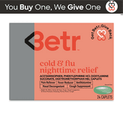 Betr Remedies Nighttime Cold & Flu Relief, Headache, Fever Reducer, Multi-Symptom, 24 Tablet