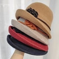 thumbnail image 4 of CoCopeaunts Bucket Hat for Women Solid Color Vintage Bowler Hat Round Roll-up Brim Warm Autumn Winter Hat Felt Leaf Hatband, 4 of 8