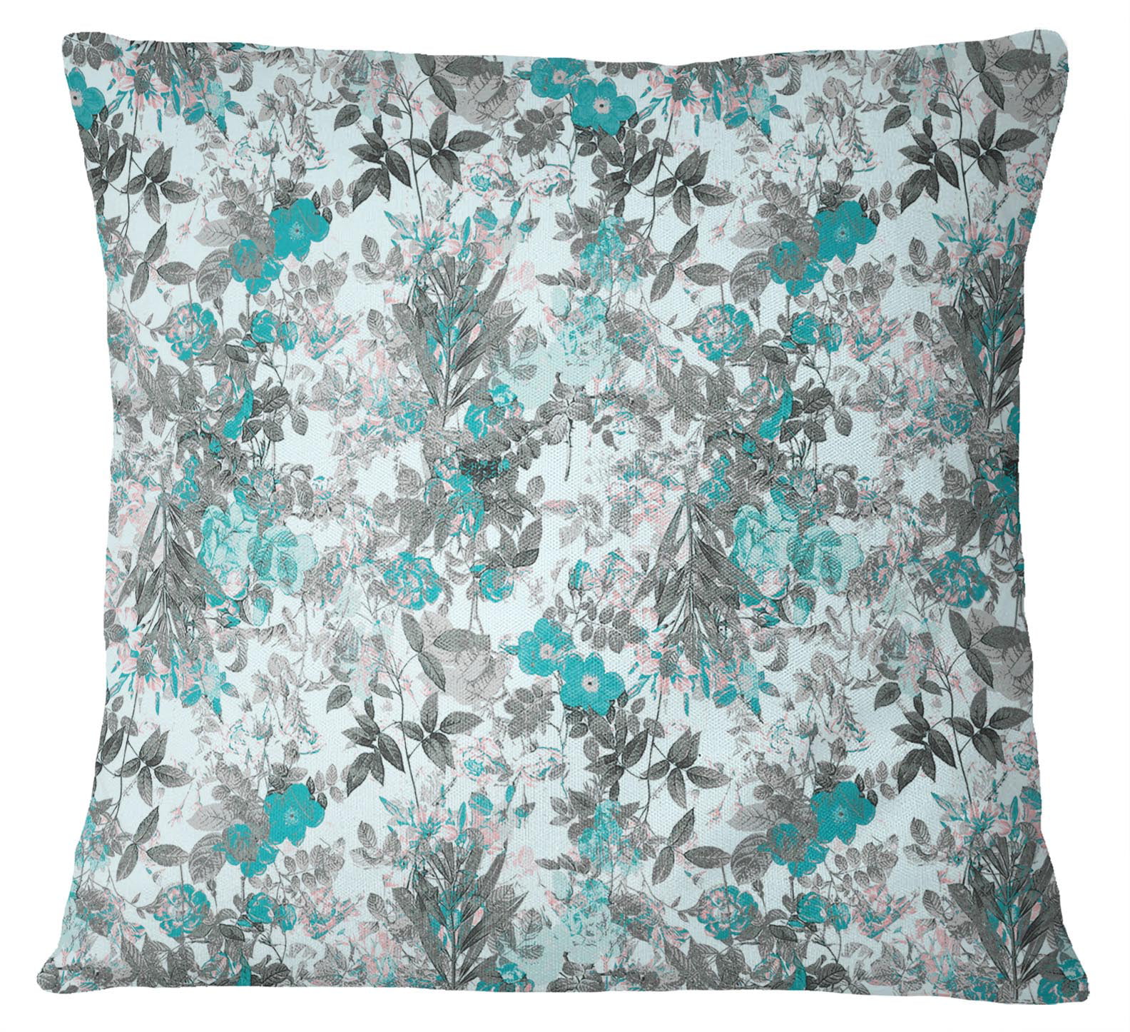 S4Sassy 2 Pcs Navy Floral Print Cushion Cover Cotton Poplin Square Pillow Case 