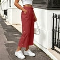 thumbnail image 4 of Njagoc3 Linen Capris for Women Elastic Waisted Drawstring Capri Pants with Pockets Side Button Casual Summer Cropped Pants, 4 of 6