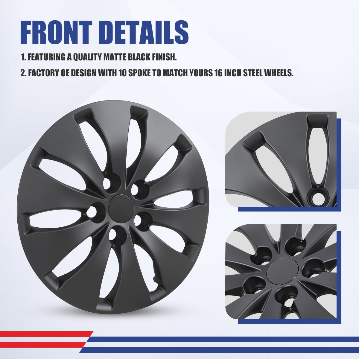 4 Pack 16 inch Hubcaps for 2008-2012 Honda Accord Sedan,Wheel Cover Replacement Fit for Steel Wheels,Bolt-on Car Truck SUV Hub Cap,Black Matte