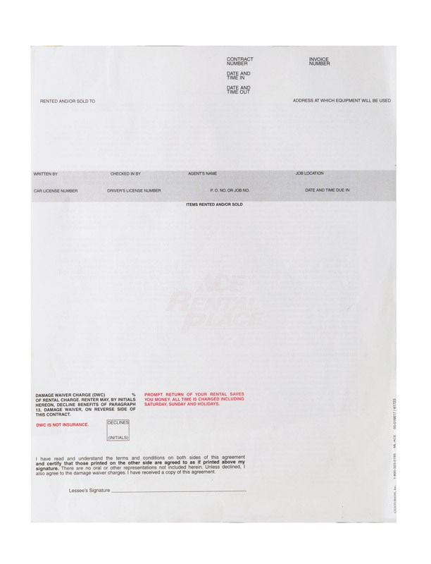 Centurion 9166083 Rental Contract Paper, Assorted Color - 8.5- 11 in. - Pack of 4