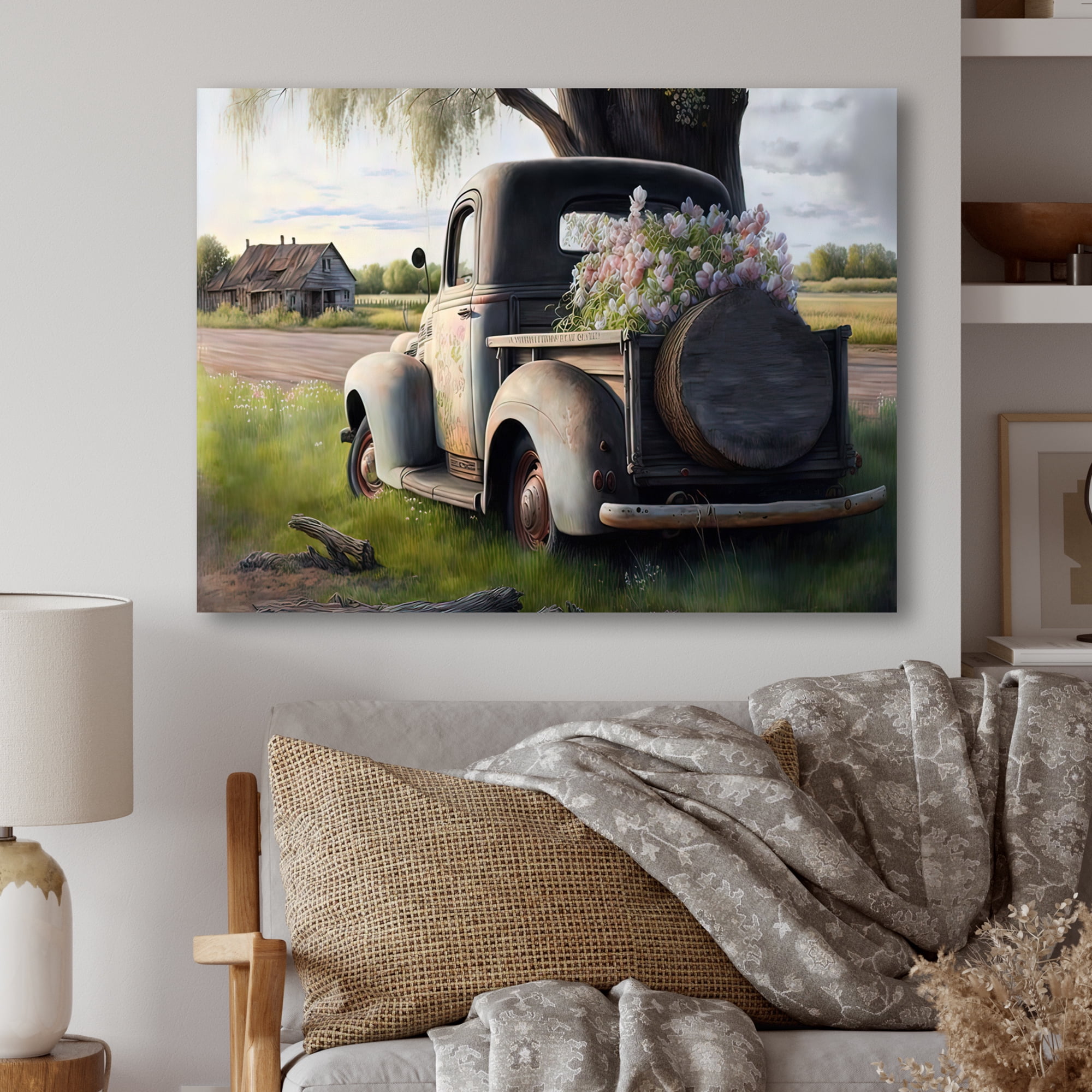 Designart Barn Flower Delivery Truck IX Canvas Wall Art