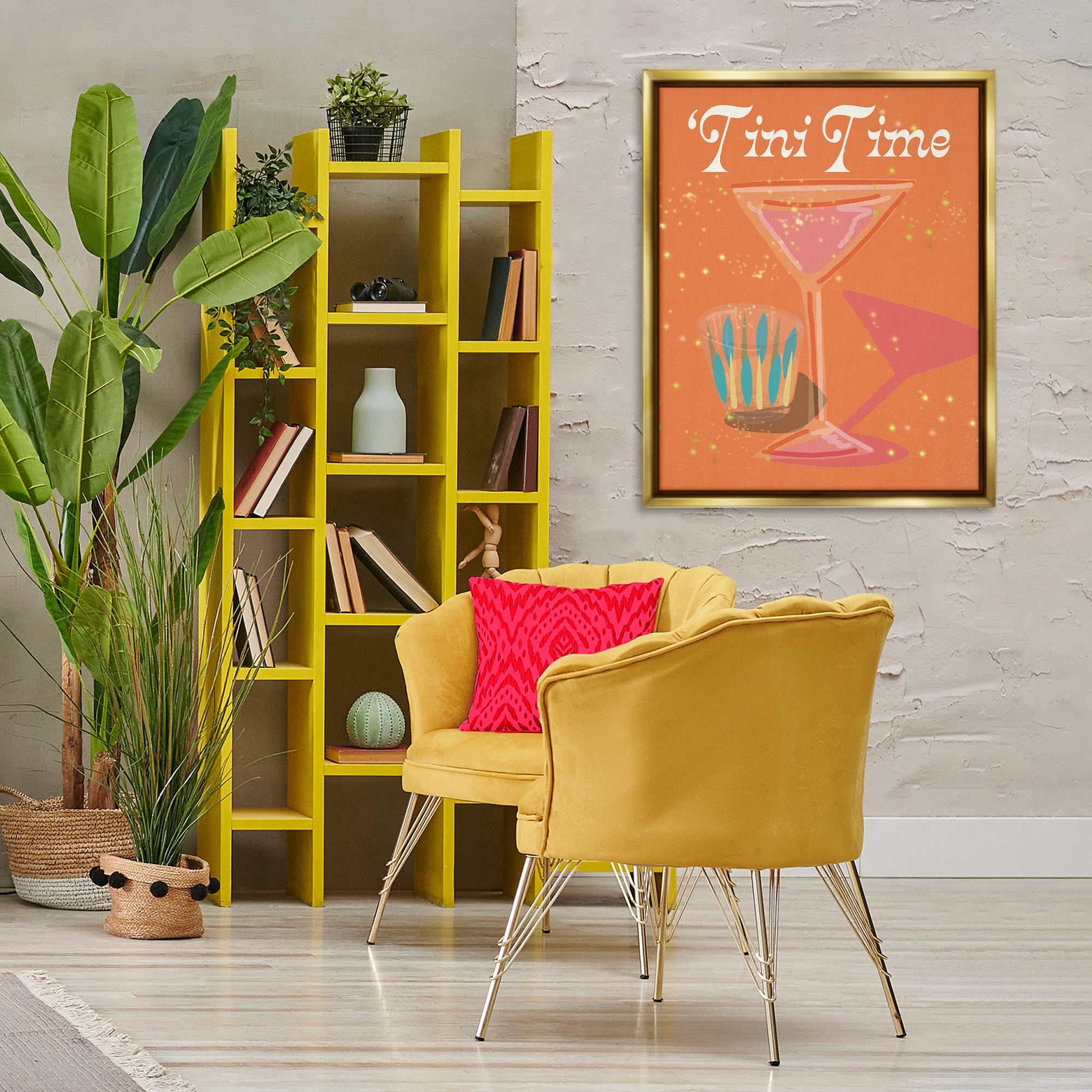 Stupell Industries Tini Time Cocktail Food & Beverage Painting Gold Floater Framed Canvas Art Print Wall Art, 25 x 31