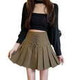 thumbnail image 2 of YM YOUMU Women Pleated Short Skirt Lace-up High Waist A-line Solid Color, 2 of 5