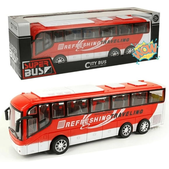 Modèle de Voiture Autobus de Voyage 12,5 Pieds' pour Enfants, Voiture Autobus Urbain à l'Échelle 1:30 pour Tout-Petits, Véhicule de Jeu en Métal Moulé à Inertie à Rétrofriction pour Garçons Filles, Cadeau de Fête d'Anniversaire pour Enfants (Rouge)