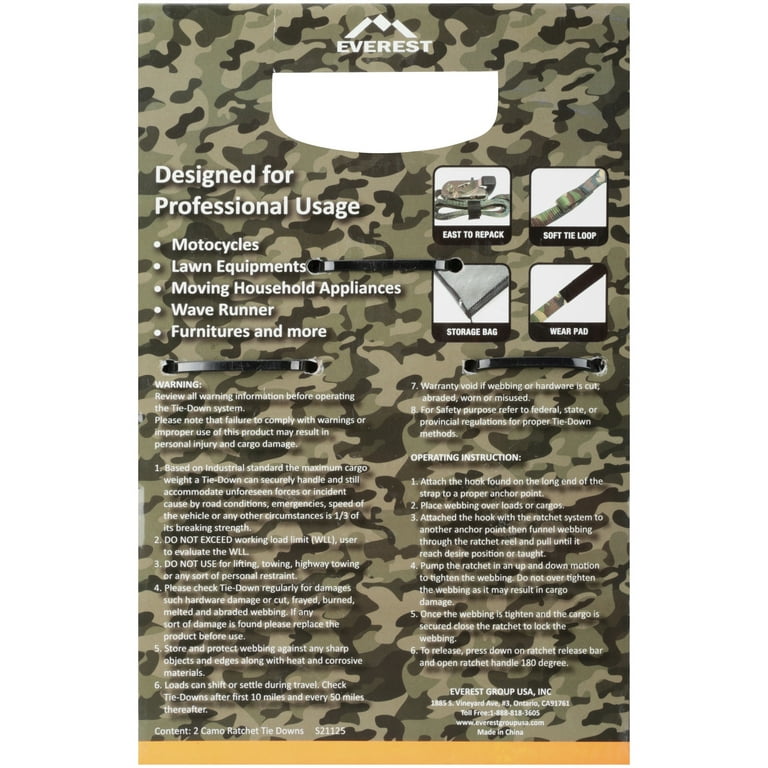 1 in. x 6 ft. Camo Cam Buckle Tie Down Strap, Built-In Velcro for Easy Repacking (12-Pack) 1 in. x 6 ft. Camo Cam Buckle Tie Down Strap, Built-In Velcro for Easy Repacking (12-Pack)