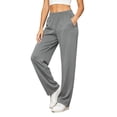 thumbnail image 3 of Women's Casual Elastic Waist Pants with Pockets, Mid Waisted Full Length Solid Comfort Pants, Soft Stretchy Polyester Spandex, For Work Lounge Daily Wear, Womens Trousers, 3 of 9