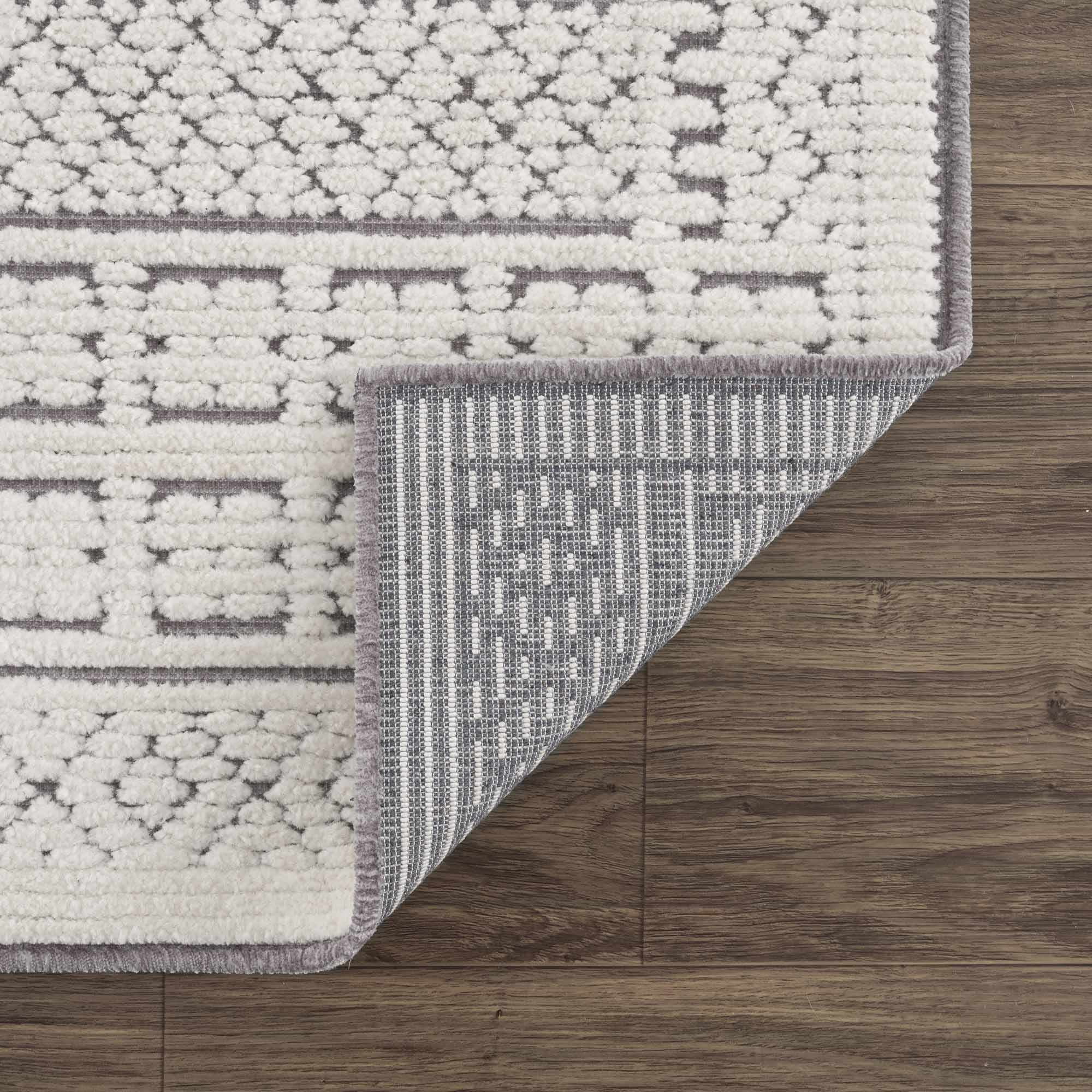 Hauteloom Bahar Living Room, Bedroom Machine Washable Area Rug - Bohemian Modern Farmhouse - Moroccan Transitional - Ivory, Gray, Off White - 7'10" x 10'1"
