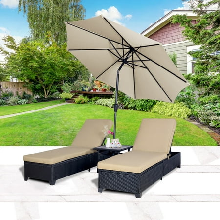 Cloud Mountain 4pc Outdoor Rattan Chaise Lounge Chair With 9 Cloud Mountain 4pc Outdoor Rattan Chaise Lounge Chair With 9 Umbrella Patio Pe Wicker Adjule Pool Chairs Table
