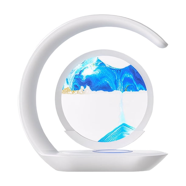 Bewildely Lámpara de mesita de noche con decoración de reloj de arena 3D, carga inalámbrica, ajuste de iluminación, atmósfera, dormitorio Iluminación y accesorios luz azul