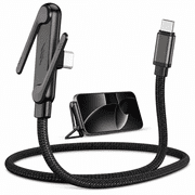 HBK 240W USB C to USB C Cable with Built-in Invisible Stand, Flat Fast Charging Cord with Right Angle Connector for iPhone 17 Series, Samsung Galaxy S25 S24 Ultra etc