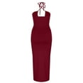 thumbnail image 4 of Summer Saving Wycnly Womens Dresses Party Club Sexy Cut-out Slit Ruched Bodycon Dresses with Drawstring Fashion Solid Halter Sleeveless Long Summer Dress Wine l, 4 of 7