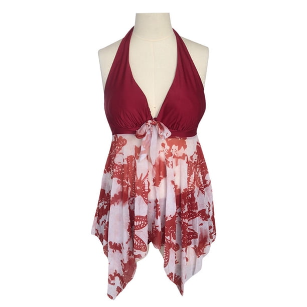 sweethay 2021 Sexy traje de baño de una pieza Push Up traje de baño mujer volante ajustable hombro traje de baño traje de baño ropa de baño Traje de baño Vino tinto XXL sweethay OD001289-17