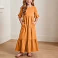 thumbnail image 2 of SERTGUTR Girls' Dress Round Neck Short Sleeve Ruffle Hem Tiered Maxi Side Pockets Comfortable Casual School Outdoor Everyday Wear Dress, 2 of 7