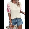 thumbnail image 3 of Blusas Texturizadas con Bordado Floral para Mujer, Cuello Redondo, Corta Abullonada, Informales, Holgadas, Lisas, Color Albaricoque XXL, 3 of 10