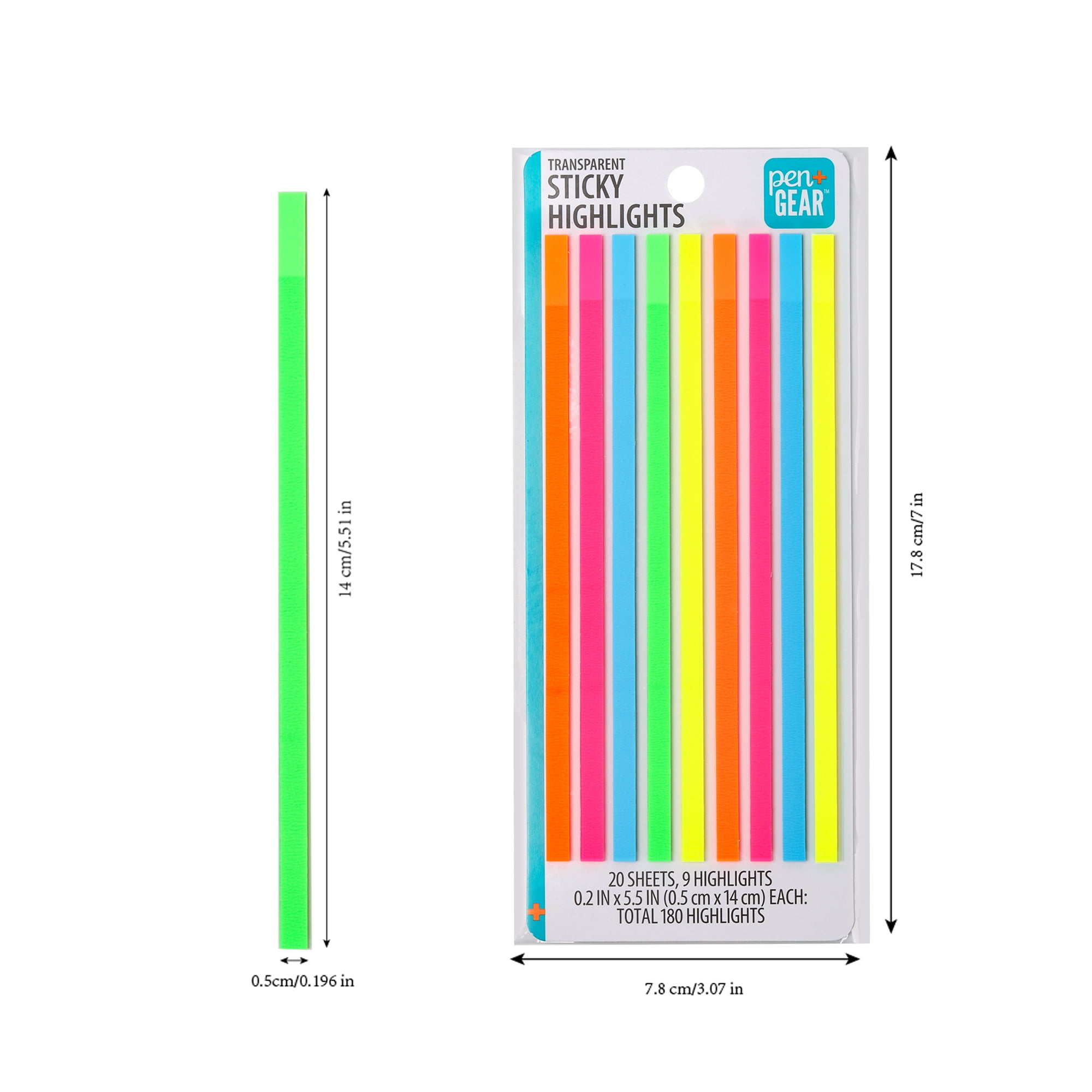 Pen + Gear Transparent Sticky Highlights, 0.2x5.5 Inch, Assorted Colors, 9 Pads