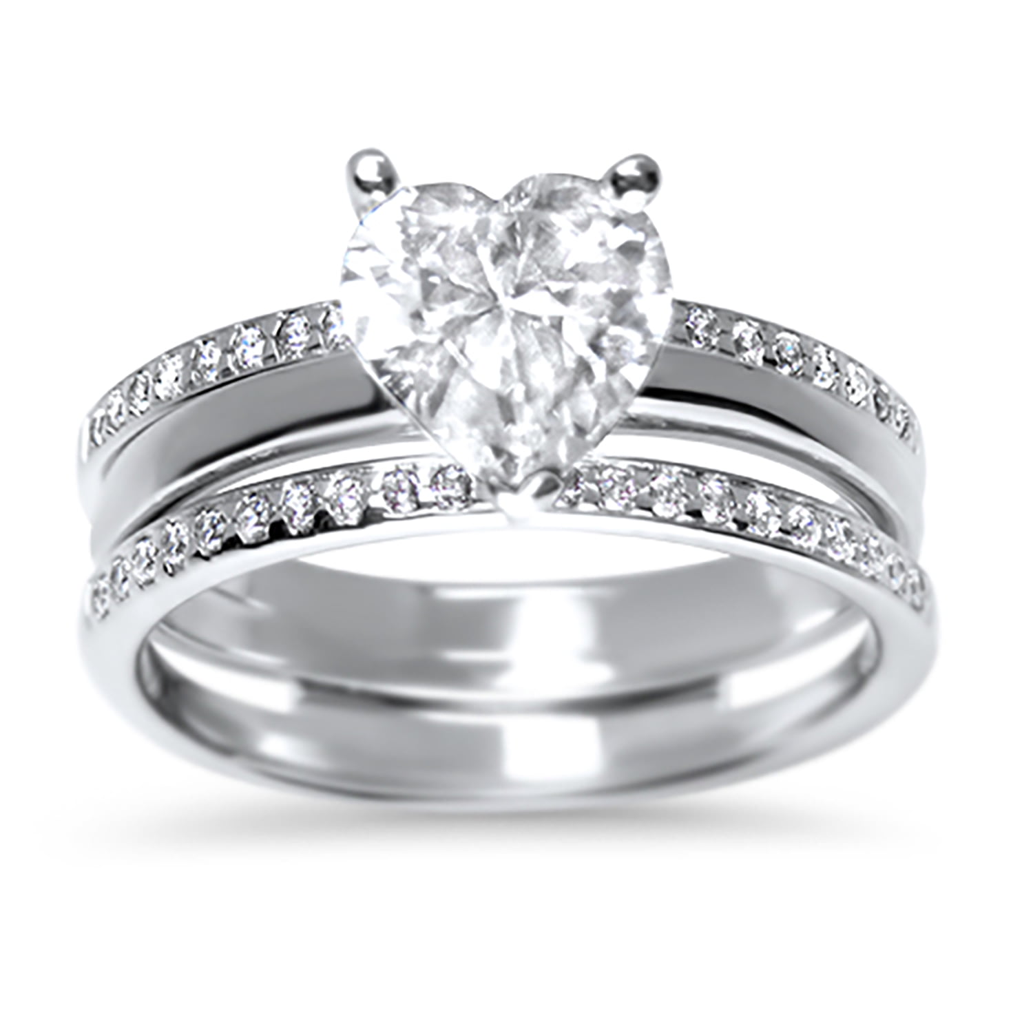 LaRaso Co White CZ Engagement Wedding Ring Set with Guard in Sterling Silver for Women Size 10