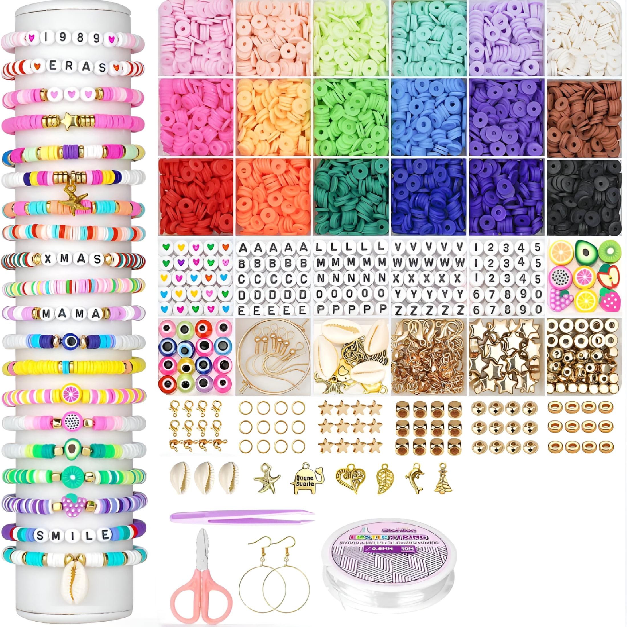 Funtopia 48 Colors Polymer Clay Beads Kit, Flat Heishi Bracelet