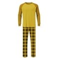 thumbnail image 5 of Mens 2 Piece Pajamas Set Comfy Loungewear Pjs Sleepwear Long Sleeve Crew Neck Top and Wide Leg Bottom Plaid Pants (S, Yellow), 5 of 7