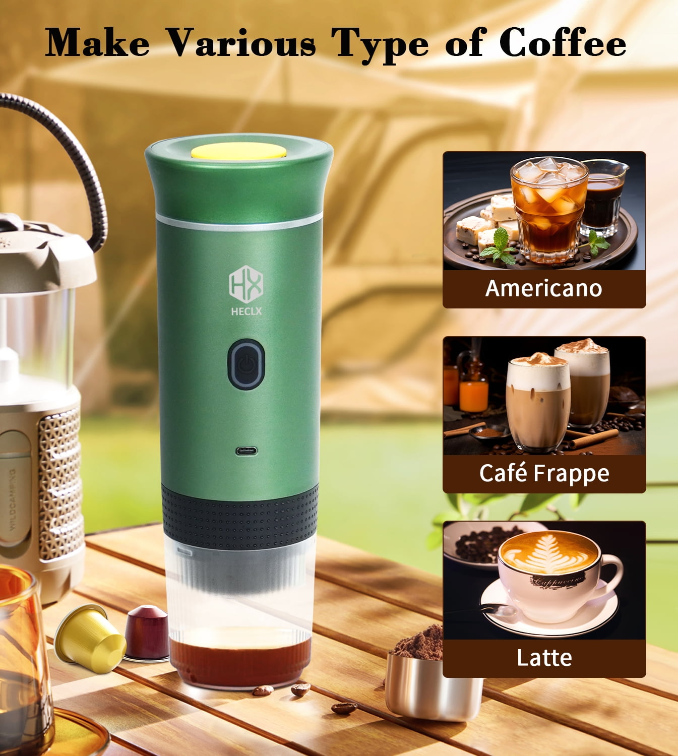 Portable Electric Espresso Machine, Travel Coffee Maker for Camping, Car Coffee Maker Self-Heating, Compatible with Ground Coffee & NS Capsule for RV, Hiking, Office
