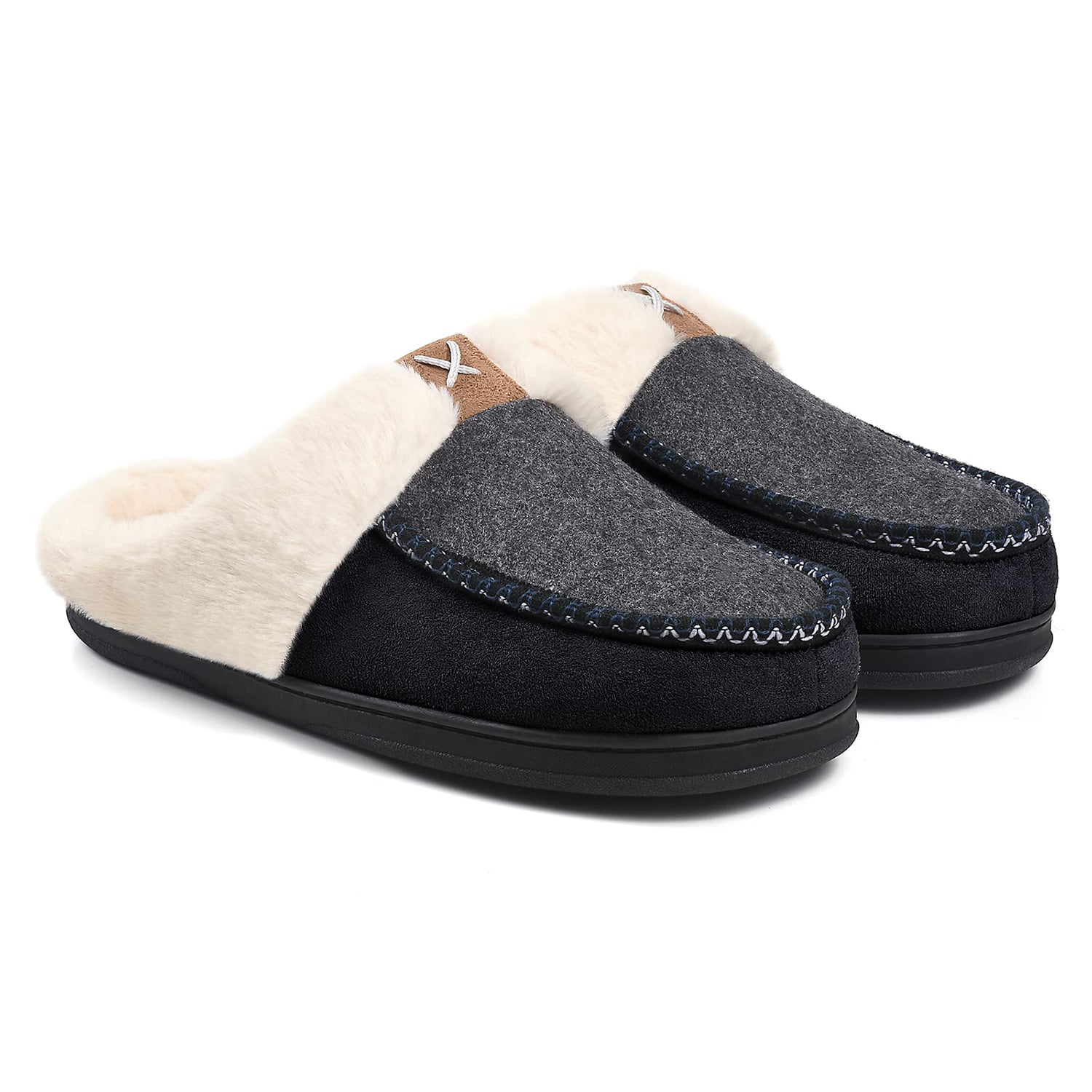 Men's Cozy Memory Foam Slippers with Warm Fleece Lining,Closed Back House Shoes Soft Non-Slip Rubber Sole Indoor Outdoor Christmas Gift 