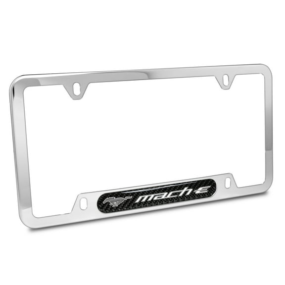 iPick Image for Ford Mustang Mach-E Real Carbon Fiber Nameplate Chrome Stainless Steel License Plate Frame, Official Licensed