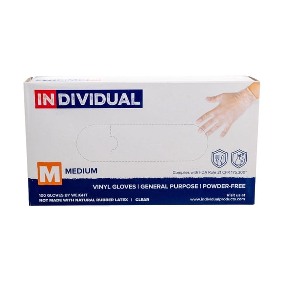 Individual Clear Vinyl Gloves 100ct Medium