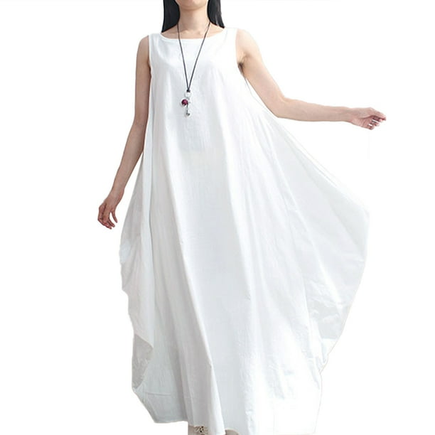 Mujeres Maxi vestido de túnica sin mangas más bolsillos de tamaño O cuello suelto mori swing vest MABOTO Vestido