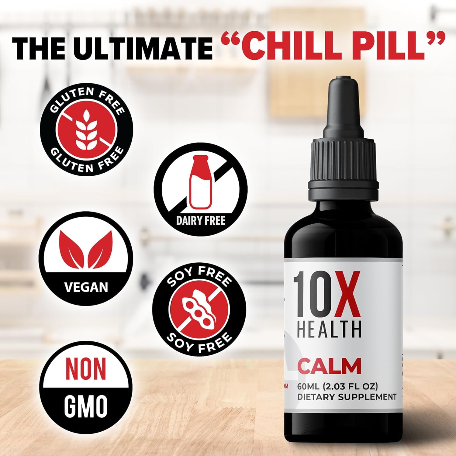 10X Health Calm - L-Theanine & GABA  Liquid Drops, Stress Relief Supplement, 2.03 fl oz.