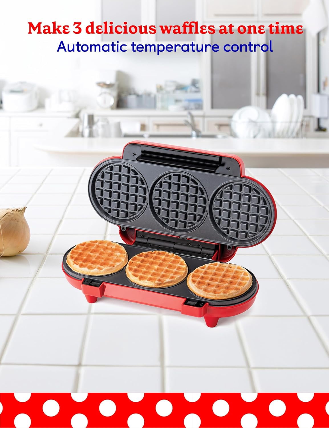Betty Crocker Mini Waffle Maker, 550W Compact Kitchen Appliance, Quick & Even Heat for Home and Kitchen, Makes 4.5" Waffle, 4.9" Non-Stick Plates, Recipes Included, BC-4888R, Red