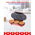 thumbnail image 3 of Betty Crocker Mini Waffle Maker, 550W Compact Kitchen Appliance, Quick & Even Heat for Home and Kitchen, Makes 4.5" Waffle, 4.9" Non-Stick Plates, Recipes Included, BC-4888R, Red, 3 of 7