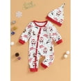 thumbnail image 2 of Arvbitana 1M-18M Baby Girls Boys Christmas Footless Rompers Santa Snowman Letter Print Long Sleeve Jumpsuit with Hat Newborn Infant Cute Bodysuit Fall Casual Clothes, 2 of 8