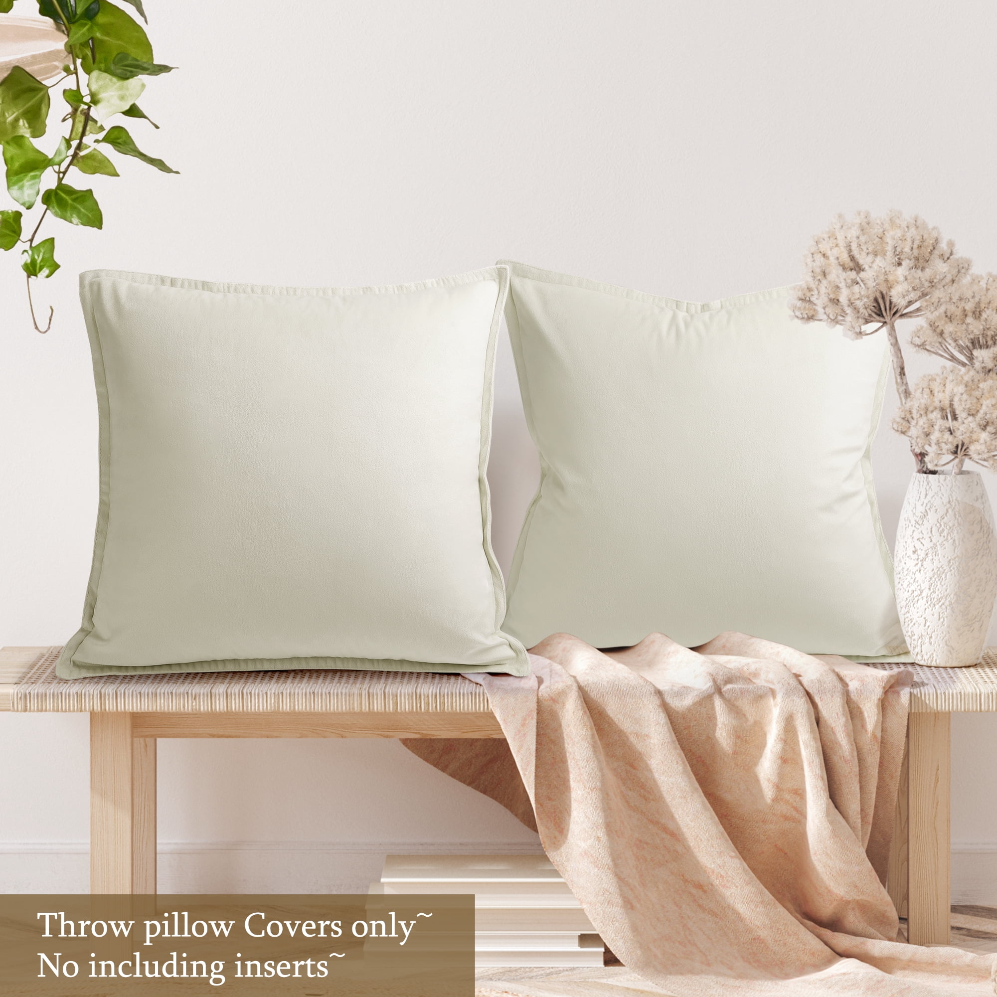 Unique Bargains 2Pcs Velvet Soft for Sofa Throw Pillow Covers Beige White 20"x20"