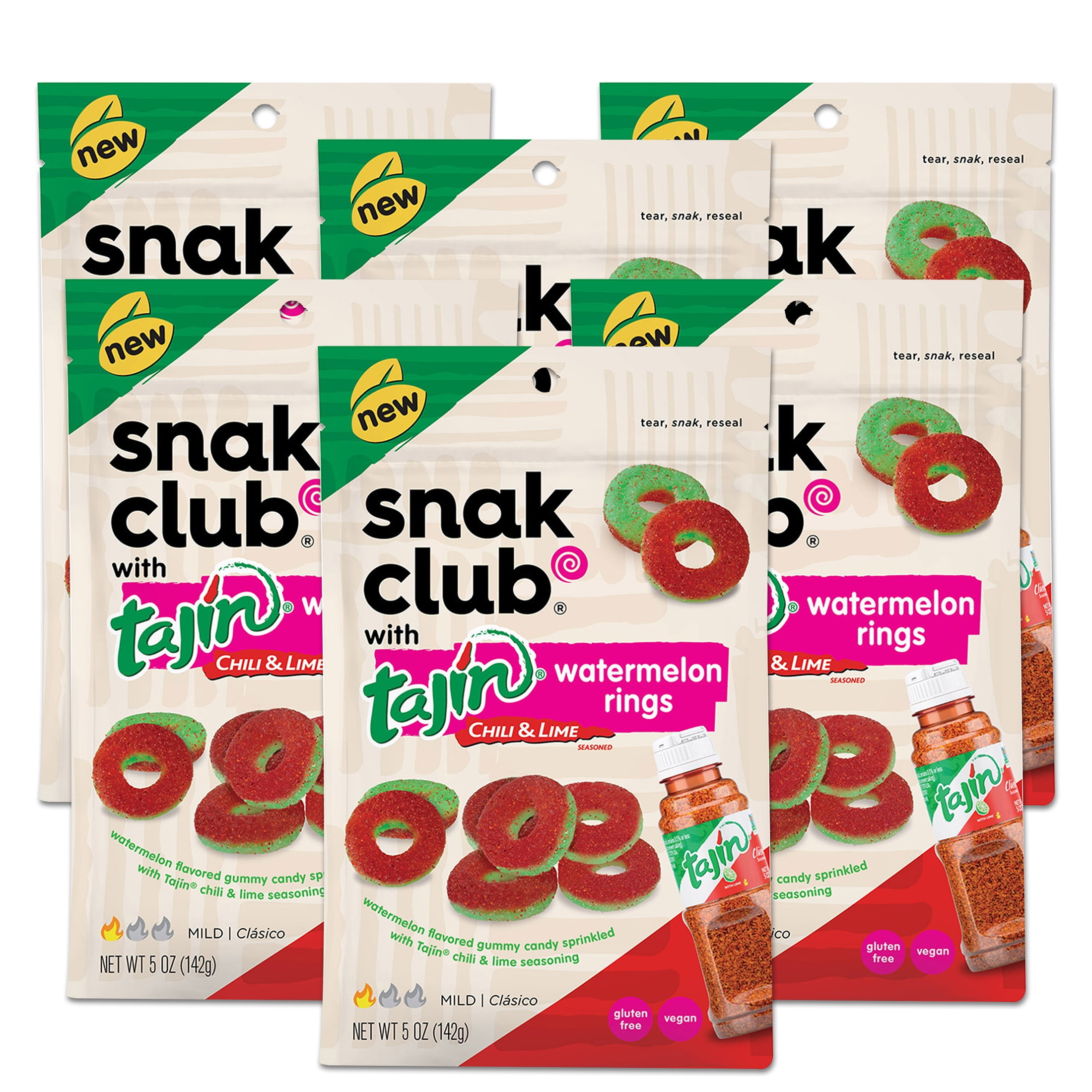 Snak Club 5 Ounce Tajin Watermelon Rings, 6 Pack