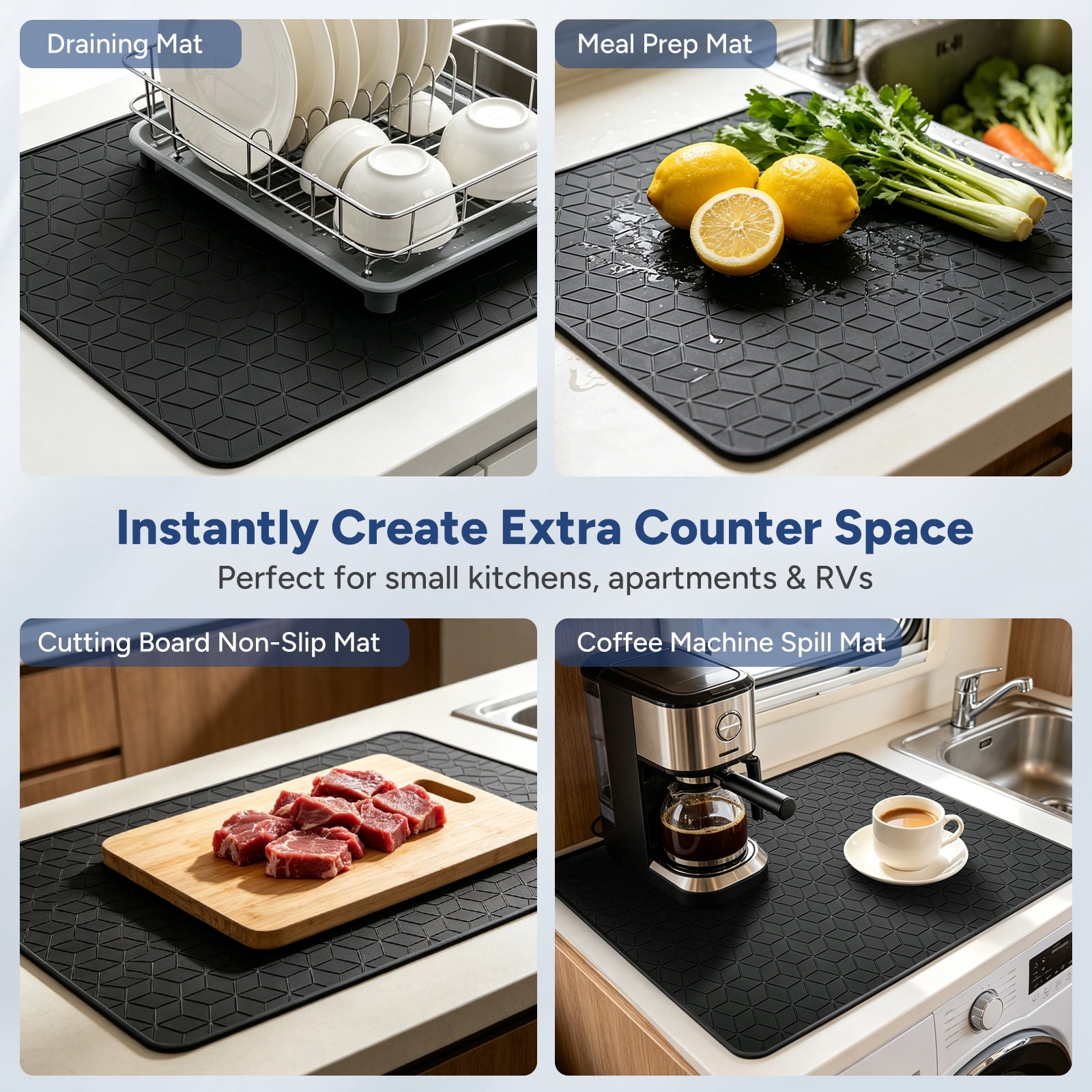 OVINESY Silicone Cooktop Protector for Electric & Induction Stoves, Heat-Resistant & Non-Slip Mat, Black, Diamond Pattern, 28 x 20 Inches